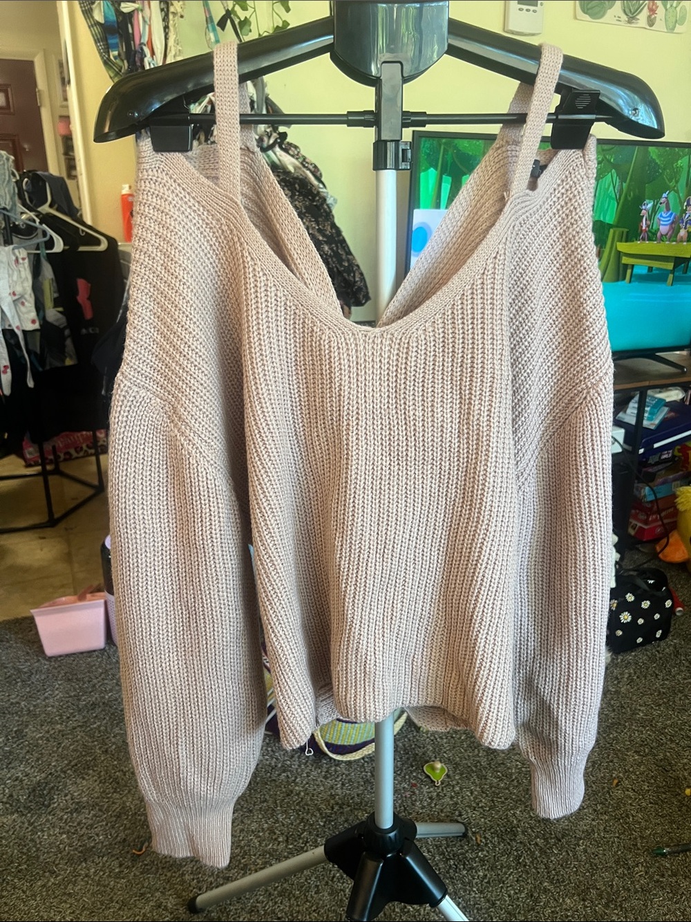 Zaful Blush Off-the-Shoulder Knit Sweater